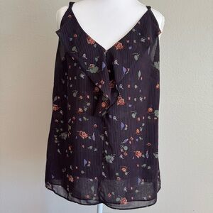 CAbi‎ Belong Dark Floral Pin Stripe Cami Tank Top Moody Romantic Size M